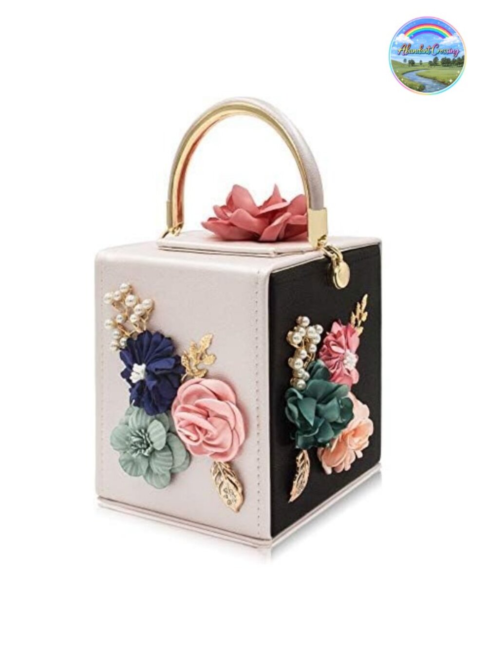 Floral Clutch Evening Bag Square Box Shoulder Bag Detachable Chain Strap